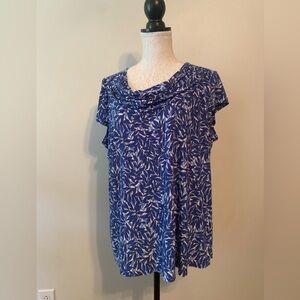 Kasper Navy and White Patterned Blouse